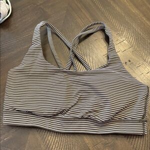 Lululemon Women's Olive Green & White Striped Sports Bra - 8